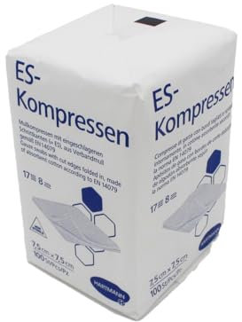 Hartmann ES Mullkompressen, unsteril, 7,5 x 7,5 cm, 17-fädig, 8-fach, Art. 4078238 (1 x 100 Stück)
