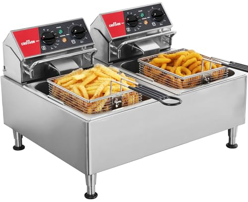 CROSSON 12L Elektrische Fritteuse mit doppeltem Tank und rotierendem Fritteusenkopf, 30-Minuten-Timer, EGO-Thermostat, Aufsatzfritteuse für den gewerblichen Gebrauch