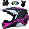 Jugend Dualer Sport Motocross-Helm, mit Brille Maske Handschuhe, Unisex Vollgesichtig MTB Offroad Motorrad ATV Roller Absturz Helm, Bergab Enduro-Rennen Quad Dirtbike Helm(Pink,S/52-53CM)