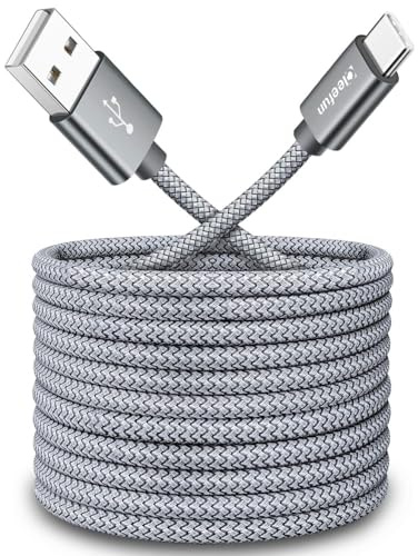 CLEEFUN Long USB-C to USB-A 2.0 Fast Charger Cable 3 M, Nylon Braided Type C Fast Charging Lead for iPhone 15 16 17 Pro Max Plus, iPad, Samsung Galaxy S/A Series, Tablets, Wall/Car Chargers-10ft/Grey