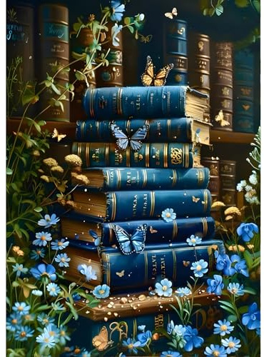 QINRUBB DIY Schmetterling Diamond Painting Erwachsene, 5D Bücher Diamant Painting Bilder Anfänger, Blumen Runder Vollbohrer Diamanten Malerei Stickerei Kreuzstich Geschenke Home Wand Dekor 30x40cm