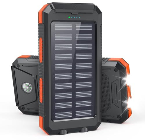 Vikeri Solar Powerbank 26800mAh, Powerbank Solar Wasserdichtes USB C Externer Akku mit 4 Outputs, Power Bank für Smartphones, Tablets und mehr