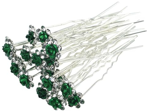 22 horquillas de cristal con diseño de flor y diamantes de imitación, horquillas de cristal verdes, para novia, boda, mujer, accesorios para el pelo, con recipiente transparente