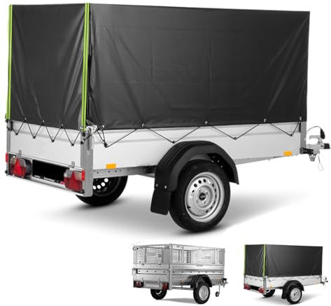 Anhängerplane 210x114x90cm, 420D PVC Material Anhänger Plane mit ösen und planenseil Reflexstreifen Verstärktes Ösen Wasserdicht Sonnenschutz Abdeckung Abdeckplane Gewebeplane für PKW Anhänger