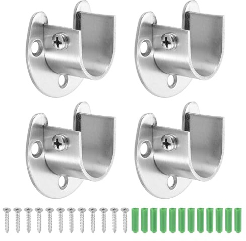 QUARKZMAN 4 Pz 22mm / 7/8 Inch Supporto Asta Armadio In Acciaio Inossidabile A Forma Di U Flangia Supporto Asta Per Asta Armadio, Argento