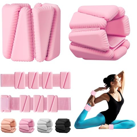 Wrist Weights, Adjustable Wrist Ankle Weights for Women, Wearable Arm & Leg Weights Set of 2(1 lb Each), Weighted Bangles for Walking, Yoga, Dance, Barre, Gym (Pink)