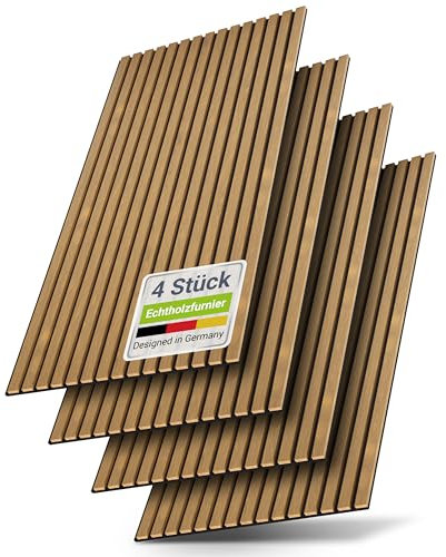 Juskys Wandpaneele Akustik 4er Set 2,88 qm - 120x60 cm, Akustikpaneele - Reduziert Hall & Lärm - Eiche Natur Dunkel