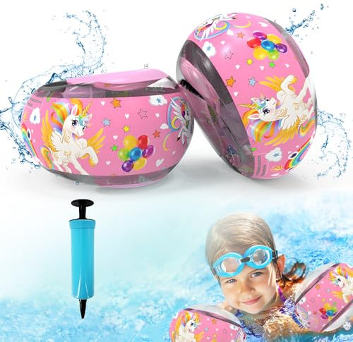 ZTBFHLZQ Schwimmflügel Kinder ab 1-6 Jahre (11-30kg), schwimmärmel arm, Auftriebshilfe mit 3 Sicherheitsventilen, Schwimmhilfe und Swimsafe Gerät für Anfänger (Rosa)