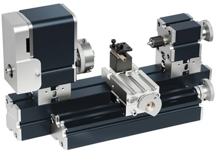 Torno de metal en miniatura mejorado de 50 mm con centro galvanizado y elevación, ideal for trabajar aluminio, madera y plástico.