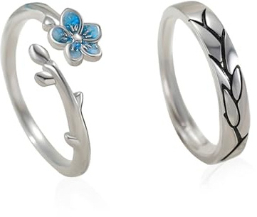 JDNFKG 2 Stück Paarringe, Verstellbarer Öffnungsring, Einfacher Blumenring, Einfacher Ring Nicht Vergessen, Vergissmeinnicht-Schmuckgeschenk.