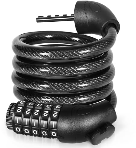 Lychico Bike Lock, 5 Digit Combination Bicycle Lock with Mounting Bracket, 1.2m Heavy Duty 12mm Steel Cable Lock for Mountain Bikes, E-Bikes, Scooters, Folding Bikes