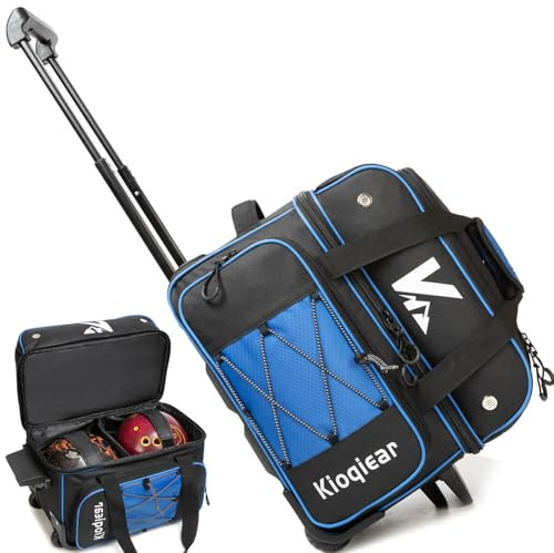 Kioqiear 2-Ball Bowling Bag with Wheel,Large Storage Pocket