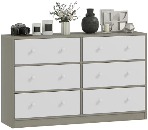 HOMCOM Cómoda con 6 Cajones de Tela Cómoda para Dormitorio, Blanco y Gris
