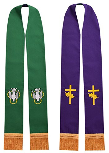 BLESSUME Iglesia Estola Sacerdote Bordado (Green and Purple)