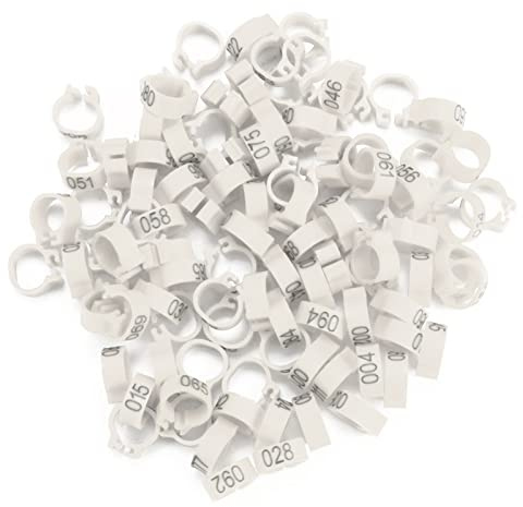 Anillos de Patas de p¨¢jaros Anillos de Clip de Patas de p¨¢jaros de 8 mm Bandas de Patas de Paloma de pl¨¢ Anillos de Patas numeradas para Pollitos de Loro de Paloma Pato(Blanco)