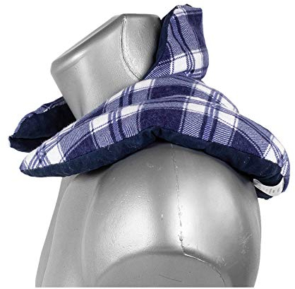 Saco cervical térmico con cuello - franela cuadros azules - Almohada térmica con semillas de colza. Cojín de nuca. Cojín de calor y frio con semillas