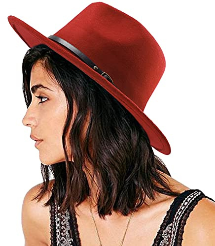 DRESHOW Sombrero de ala Ancha Fedora para Mujer Hebilla de cinturón Retro Panamá Floppy Hat