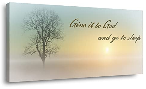 Wall Art for Bedroom of Waterproof Quote Paintings, Family Wall Decor of Misty Sunrise & Plant, Room Wall Pictures of Large Wall Art, White Country Decor by Wood Inner Framed ( 16x32 )