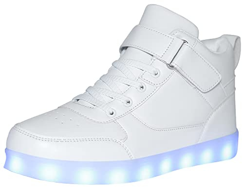 JEVRITE Unisex LED Light Up High Top Sneakers - USB Charging, Couples Shoes GBWhite37
