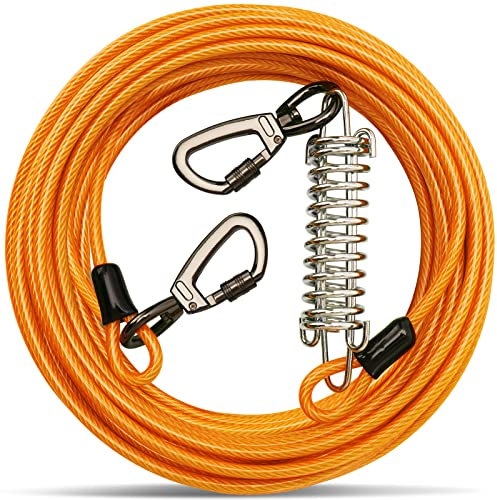 Cable de amarre con resorte para perros, correa larga para perro, corredor de perros para patio, resistente, cadenas de perro para exteriores, correa larga resistente para entrenamiento de perros al