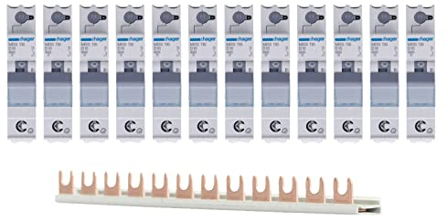 Hager Set 12x LS Schalter 1-polig MBS116 + 1x Phasenschiene 1-polig KDN163A