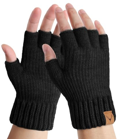 YouGa Men's Winter Knitted Thermal Fingerless Gloves - Unisex for Outdoor, Working, Driving, Running, Cycling