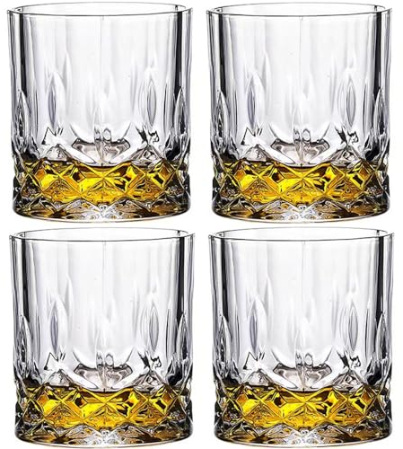 BEVKAF Crystal Whiskey Glasses, Set of 4 Lead Free Hand Blown Crystal, Perfect for Scotch, Bourbon, Manhattans, Old Fashioned's, Cocktail (300ML)