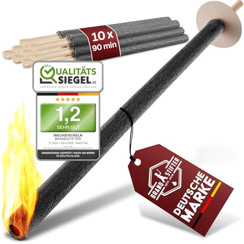 Brandstifter® Lot de 10 torches en cire pour enfants jusqu'à 90 minutes pour les mariages en plein air, les enfants et les amis. Torches en cire noires pour la randonnée avec protection des mains