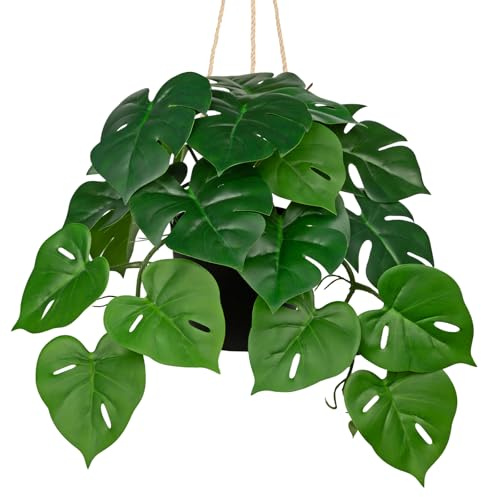 Arborus Konstväxt hängande 56 cm konstgjorda monstera i kruka, konstgjorda hängande växter i kruka, konst, hängande växt, monstera, plastväxt, hängande för vardagsrum, sovrum, badrum, dekoration