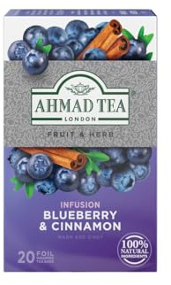 Ahmad Tea Fruit & Herbal Infusions | Blueberry & Cinnamon | 20 Teabag Sachets | 1 Pack