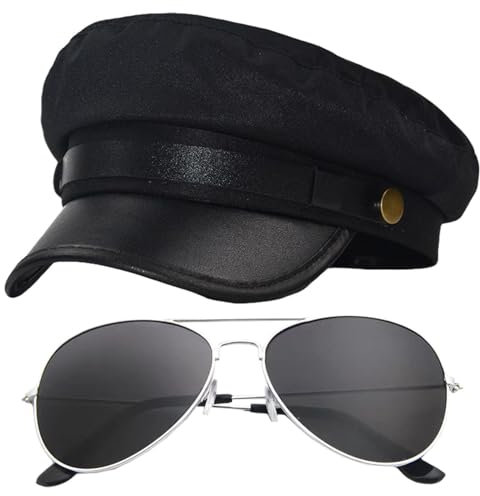 FDGGT 1 Schiebermütze Und 1 Brille, Vielseitige Atmungsaktive Mütze, Pu-Ermütze, Fahrermütze, Cosplay-Zubehör