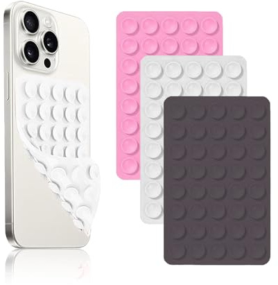 Vilbocr 3 stycken mobiltelefonhållare sugkopp, dubbelsidig mobiltelefon sugkopp, silikon mobilskal, handsfree, halkfri, för selfies och vide (svart, vit, rosa)