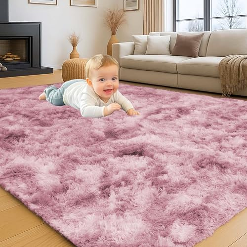INSPIRE HOMEWARE Tapis pelucheux à poils longs et antidérapant pour chambre à coucher et salon - Motif tie-dye lilas - 80 x 150 cm