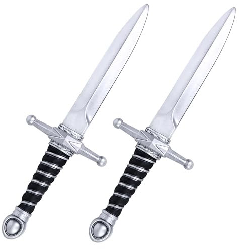 Amlisia 2 Packs Toy Sword, 15/38cm Foam Short Sword Fake Dagger Roman Knight Swords for Playing Assassins Costume for Kids Boys Halloween Cospaly