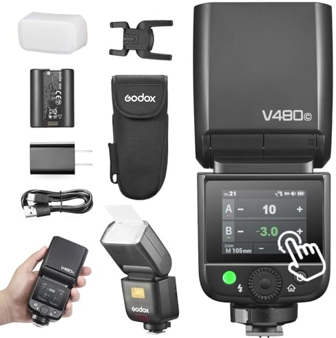 Godox V480 Flash V480C Camera Flash, Built-in batteria al litio, 1/8000 HSS, 2.4GX Wireless TTL, 1.7s Tempo di riciclo, 650 Pops Full Power per Canon Camera (V480C)