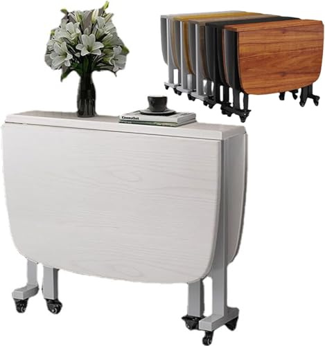 Tavolo da pranzo pieghevole multifunzione da cucina, tavolo allungabile in legno con 6 ruote, 3 forme, tavolo pieghevole per cucina e sala da pranzo (bianco, 120 x 70 cm)