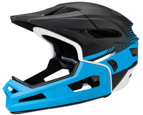 Aymzbd Casco para Bicicleta Ajustable, Casco Integral MTB Mujeres y Hombres con Mentonera Desmontable y Ventilación, Casco Bicicleta Adulto para Patineta, Snowboard, Ciclismo de Montaña, Azul Negro