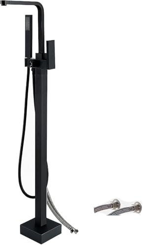 BOSHYUM Robinet de Baignoire sur Pied, pommeau de Douche à Haut débit, Ensemble de robinetterie de Baignoire sur Pied avec douchette à Main et Connexion Murale