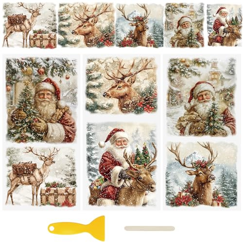 WANDIC 3 Sheets UV DTF Cup Warp Merry Christmas Rub on Transfer Stickers, Waterproof Decals for DIY Glass Window Water Bottle Furniture Crafts,15 * 30cm