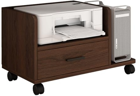Table d'imprimante mobile avec roulettes – Petite armoire de classement écologique en bois massif pour le rangement de la maison, du bureau, niisation sous le bureau, assemblage flexible et design peu
