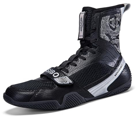 BLBK Scarpe da Boxe Uomo Scarpe da Wrestling Combat Boxers Giovanile Muay Thai Kickboxing Sparring Boxers Trainer Respirabili Scarpe da Boxe Stivali da Lotta per Uomini, Argento nero., 45 EU