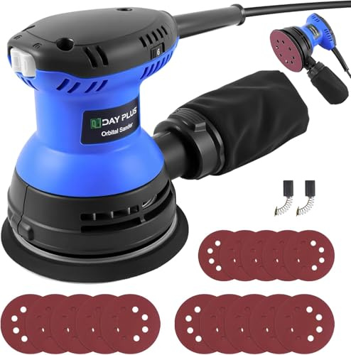 Orbital Sander, Electric Detail Sander, 6 Variable Speeds, 4000-10700RPM,15Pcs 125mm Sandpapers, 5 Inches Hand Held Multi Sanding Machine,Sanders for Wood with Dust Collector