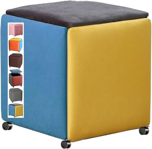Taburete apilable para sofá, silla, cubo 5 en 1, combinación de asientos, reposapiés, taburete tapizado, baúl de asiento, banco de zapatos, taburete con ruedas, reposapiés otomanos Cr, amarillo 3, 45