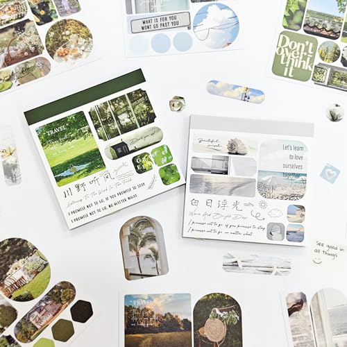 Set di adesivi per journaling di scrapbook, 80 pezzi, paesaggio, tema, scrapbook, adesivi washi, accessori per scrapbooking, junk journal, planner, diario, quaderno, dipinto, cornice per foto (il