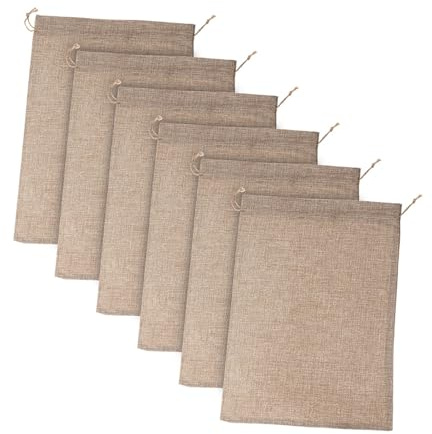 KOCKSHION Sacchetti in Juta Riutilizzabili Coulisse per Conservazione Piante e Alimenti, 6 Pezzi 20x30 Cm, Resistente Tessuto Burlap per Ordine e Praticità