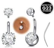 WillTen Barras de ombligo de titanio 6/8/10/12/14/16 mm cortas/largas, barra de ombligo de titanio G23 con circonita cúbica de rosca interna, anillos de piercing para ombligo, plata y oro con
