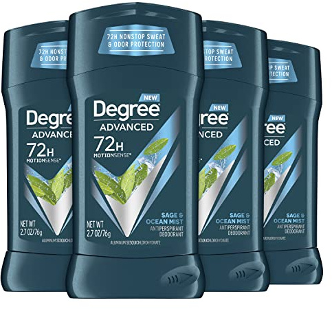 Degree Men Advanced Antiperspirant Deodorant 72-Hour Sweat and Odor Protection Sage and Ocean Mist Deodorant for Men with Motionsense Technology 2.7 oz 4 Count
