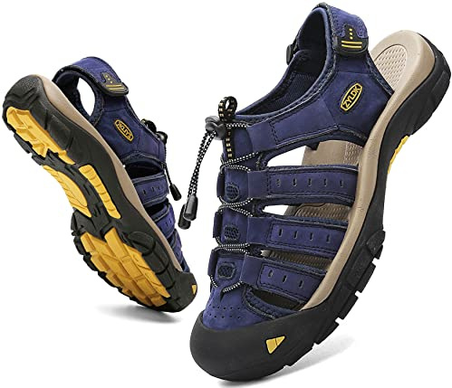 ZYLDK Sandali Sportivi Uomo Estivi Esterni PelleTraspirante Beach Sport Outdoor Sandali Scarpe da Trekking Fisherman Casual,blue,44