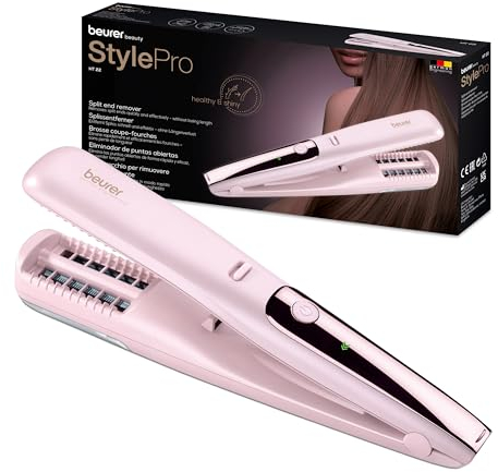 Beurer HT 22 Splissentferner, entfernt Spliss und kaputte Haarspitzen schnell und effektiv, ohne Längenverlust für gesundes Haar, mit LED-Anzeige, 2h Akkulaufzeit, rosa
