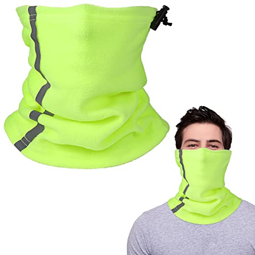 Winter Neck Warmer High Visibility Multifunctional Unisex Cycling Neck Warmer Tube Scarf Windproof Neck Gaiter Skiing Face Mask of Reflective Stripes and Elastic Cord for Men Women (Fluorescent Green)